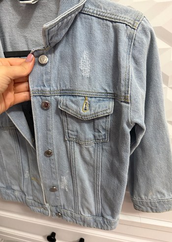 Düğmeli Gri çocuk  Denim Ceket - Görsel 2