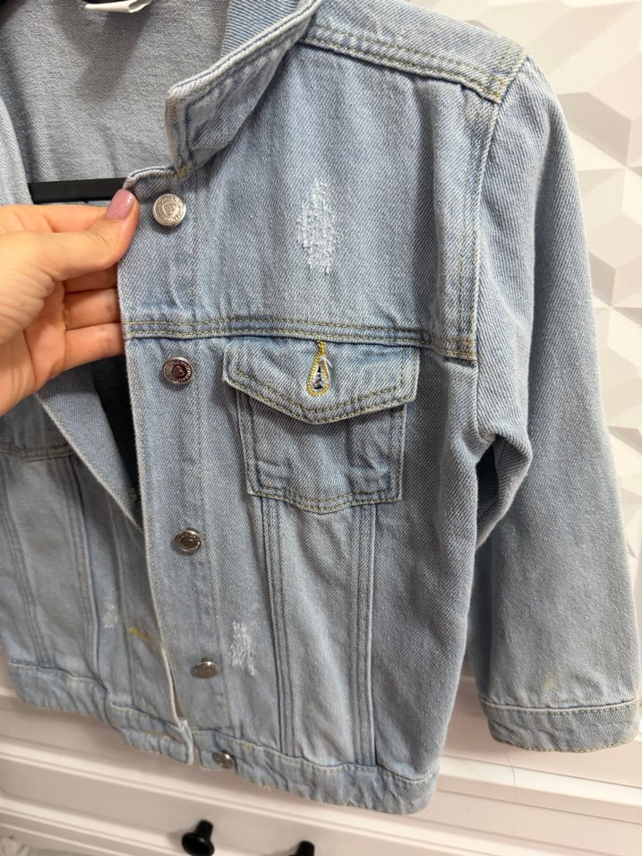 Düğmeli Gri çocuk  Denim Ceket - Görsel 2