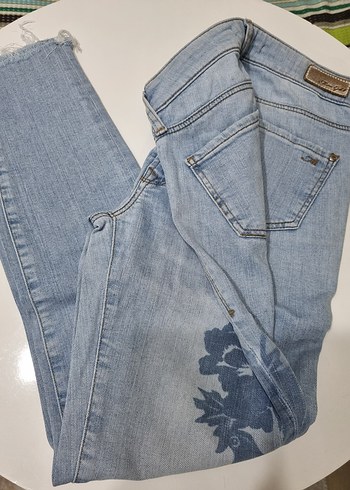 Baskılı Mavi Kadın Denim Pantolon - Görsel 2