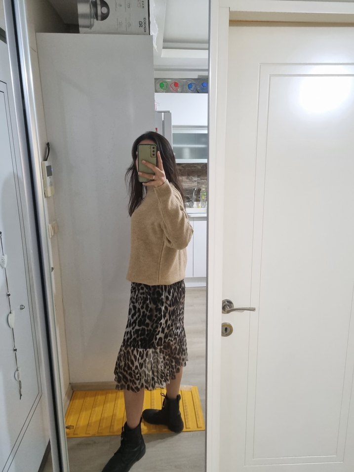 Leopar Desenli Uzun Kollu Midi Elbise - Görsel 5