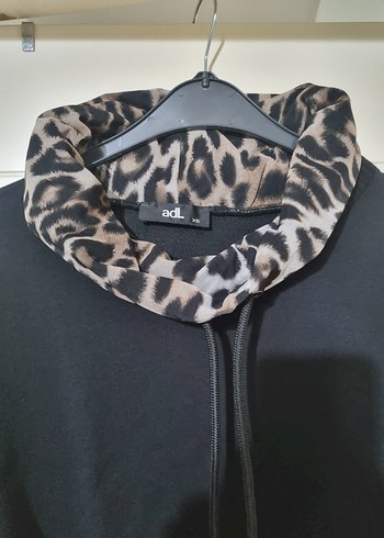 Leopar Desenli Yumuşak Siyah Sweatshirt Elbise - Görsel 2