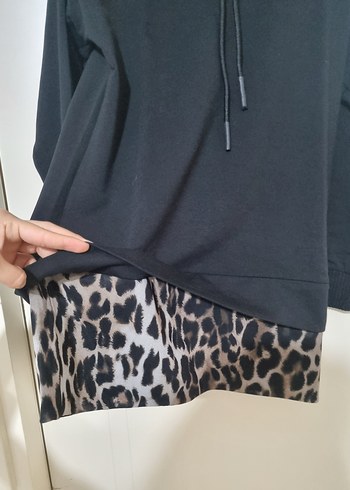 Leopar Desenli Yumuşak Siyah Sweatshirt Elbise - Görsel 3