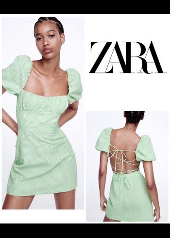 Zara Zarif Mint Yesili Mini Elbise