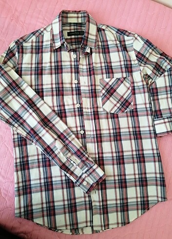 Collezione Collezıone marka XS rahat kesim unisex indigo kareli gömlek