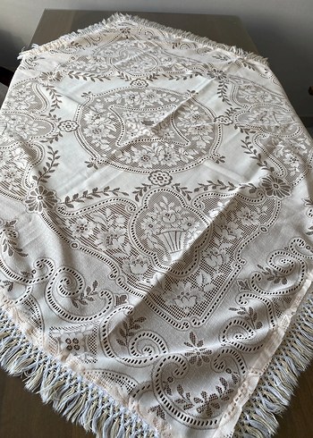 Bohem Stil İşlemeli Beyaz Masa Örtüsü - Görsel 5
