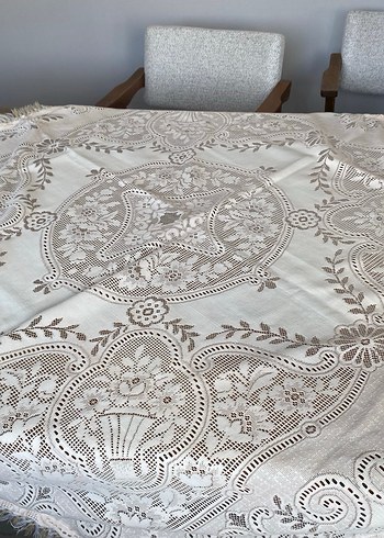 Bohem Stil İşlemeli Beyaz Masa Örtüsü - Görsel 4