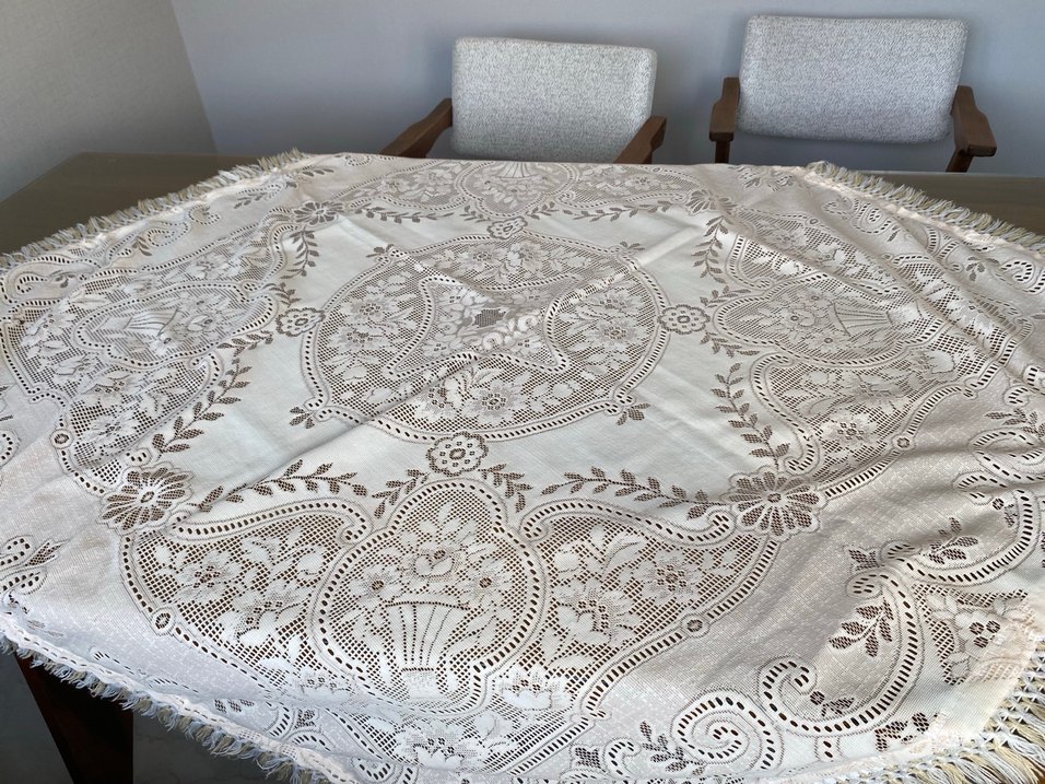 Bohem Stil İşlemeli Beyaz Masa Örtüsü - Görsel 4