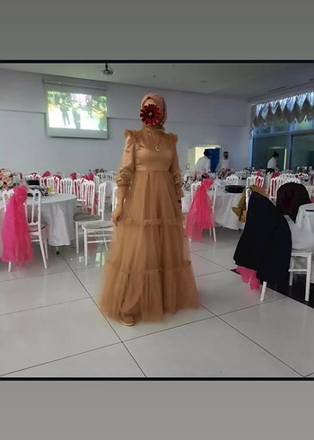 Bej Bohem Uzun Abiye Elbise - Görsel 2