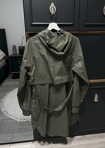 Kadın Haki Midi Yağmurluk Kapüşonlu - Görsel 3
