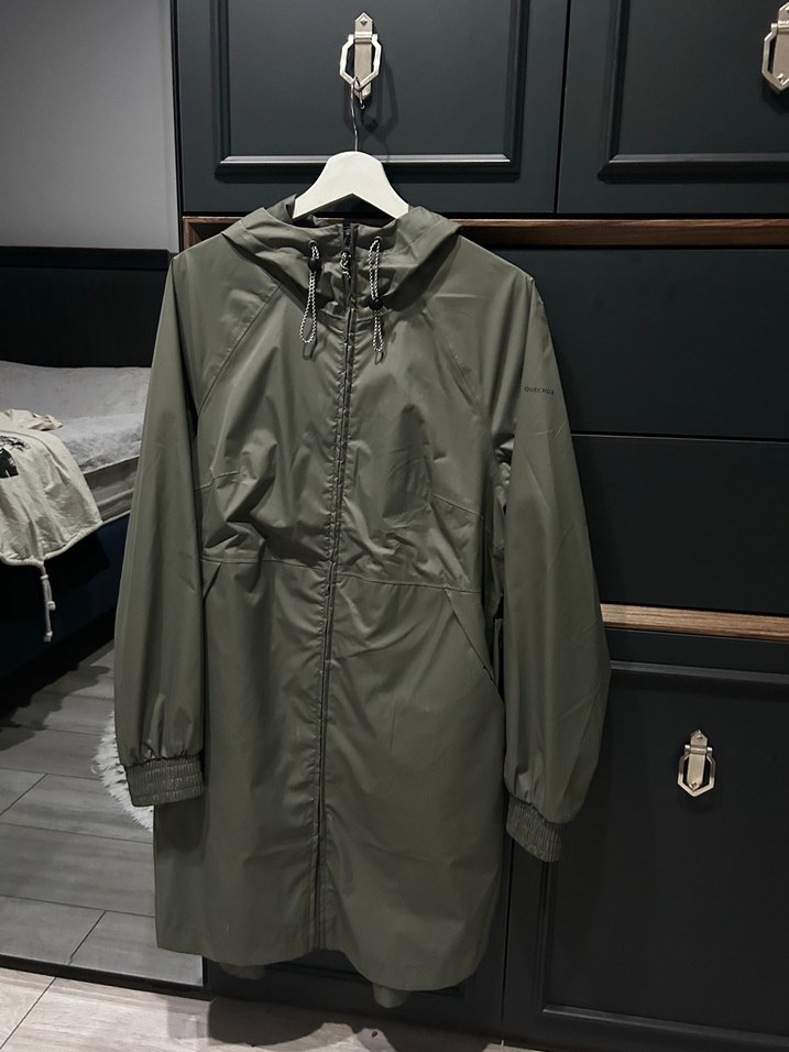 Kadın Haki Midi Yağmurluk Kapüşonlu - Görsel 2