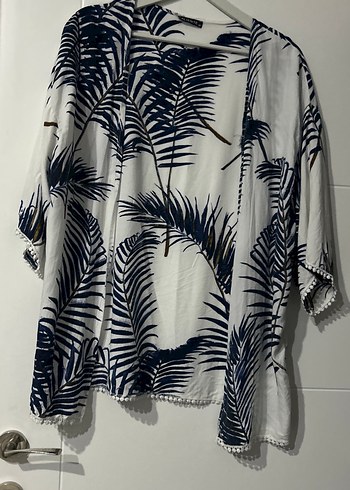 Gri Bohem V Yaka Kısa Kollu Kadın Kimono