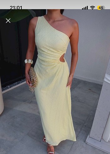 Sarı Straplez Midi Abiye Elbise - Görsel 3