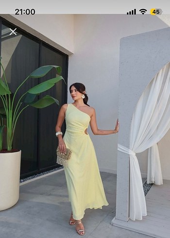 Sarı Straplez Midi Abiye Elbise - Görsel 2