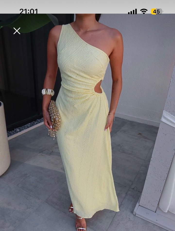 Sarı Straplez Midi Abiye Elbise - Görsel 3