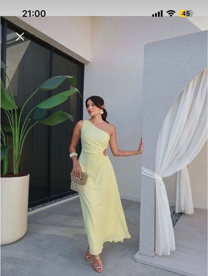 Sarı Straplez Midi Abiye Elbise - Görsel 2