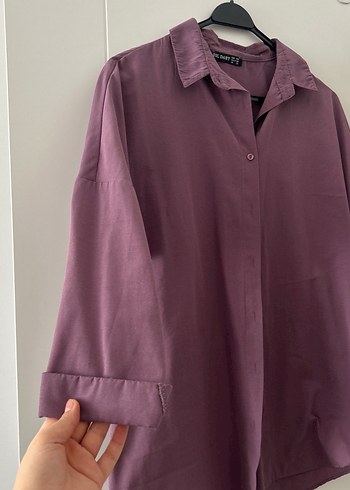 Mor Düğmeli Kadın Midi Gömlek - Görsel 2