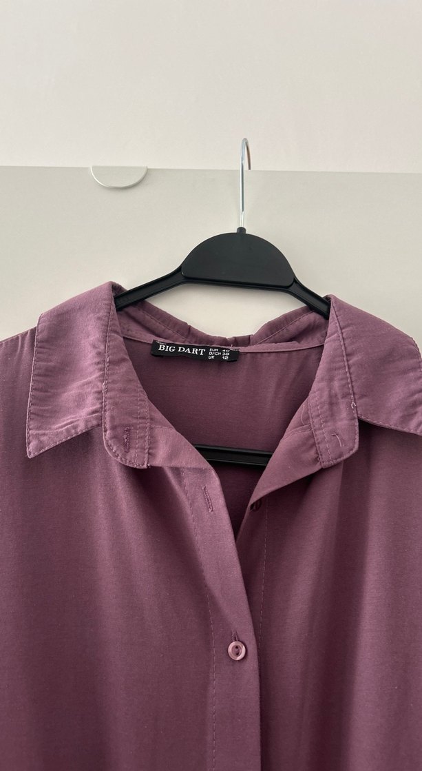 Mor Düğmeli Kadın Midi Gömlek - Görsel 3
