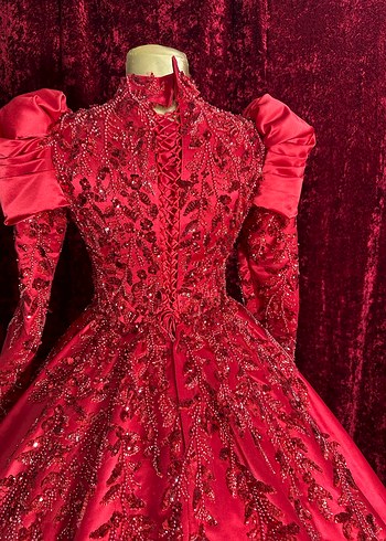 Kırmızı Nakışlı Uzun Kollu Kadın KINALIK - Görsel 6