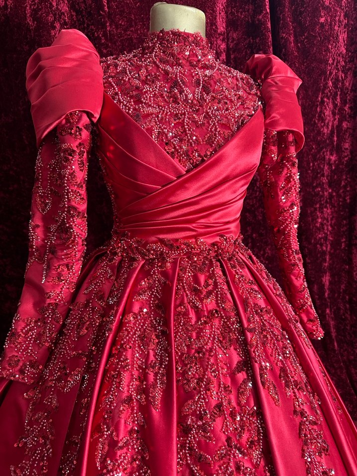 Kırmızı Nakışlı Uzun Kollu Kadın KINALIK - Görsel 2