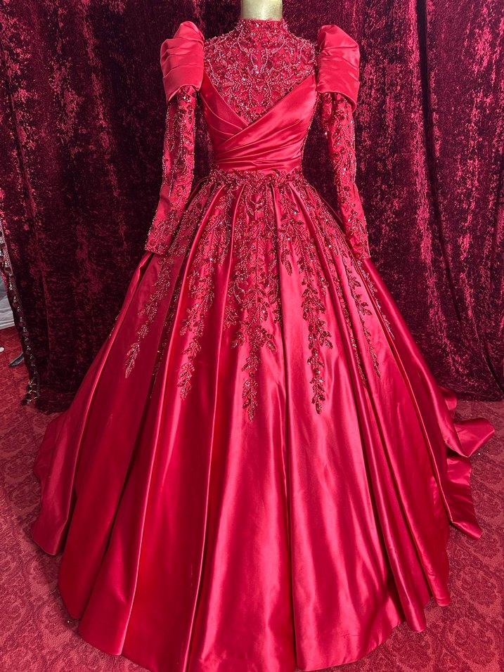 Kırmızı Nakışlı Uzun Kollu Kadın KINALIK - Görsel 3