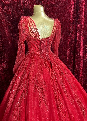 Uzun Kollu Kırmızı Nakışlı Kadın Kınalık - Görsel 7