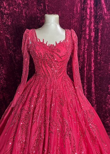 Uzun Kollu Kırmızı Nakışlı Kadın Kınalık - Görsel 2