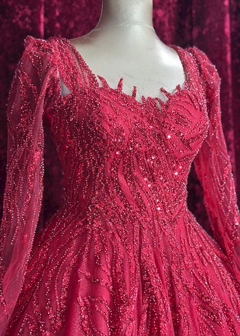 Uzun Kollu Kırmızı Nakışlı Kadın Kınalık - Görsel 4