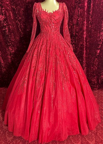 Uzun Kollu Kırmızı Nakışlı Kadın Kınalık - Görsel 3