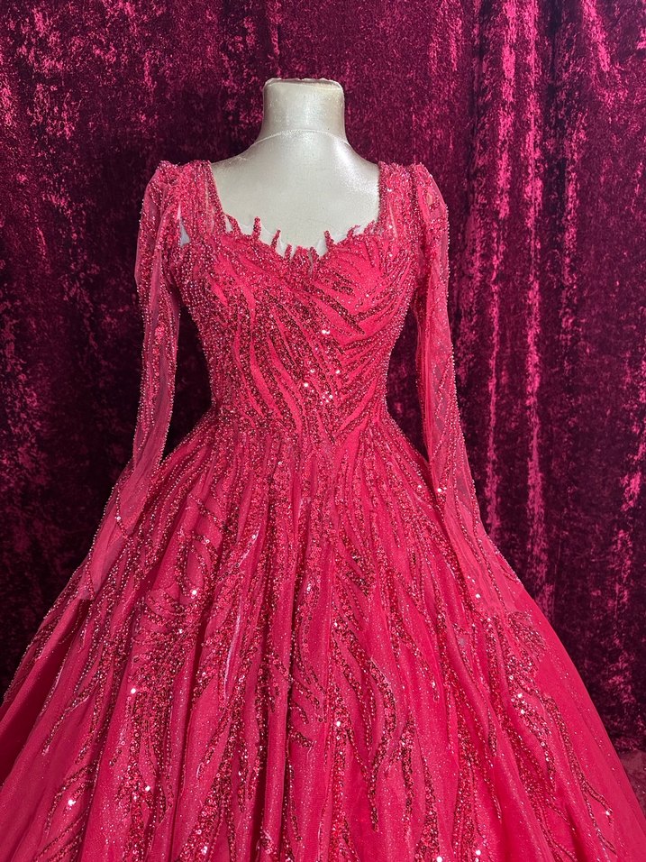 Uzun Kollu Kırmızı Nakışlı Kadın Kınalık - Görsel 2