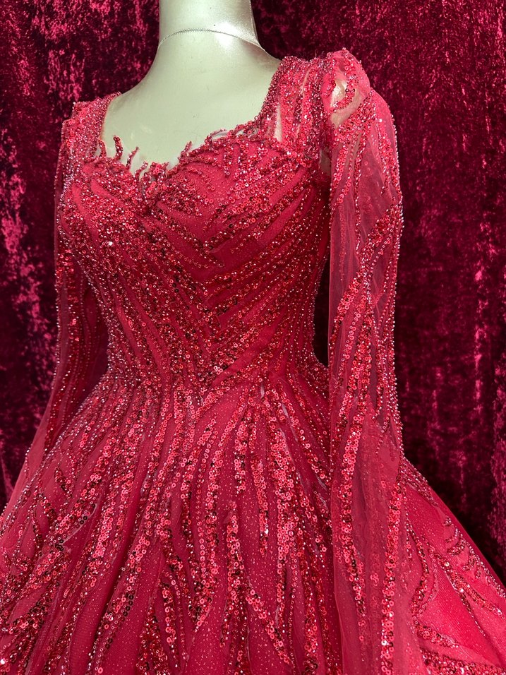 Uzun Kollu Kırmızı Nakışlı Kadın Kınalık - Görsel 5