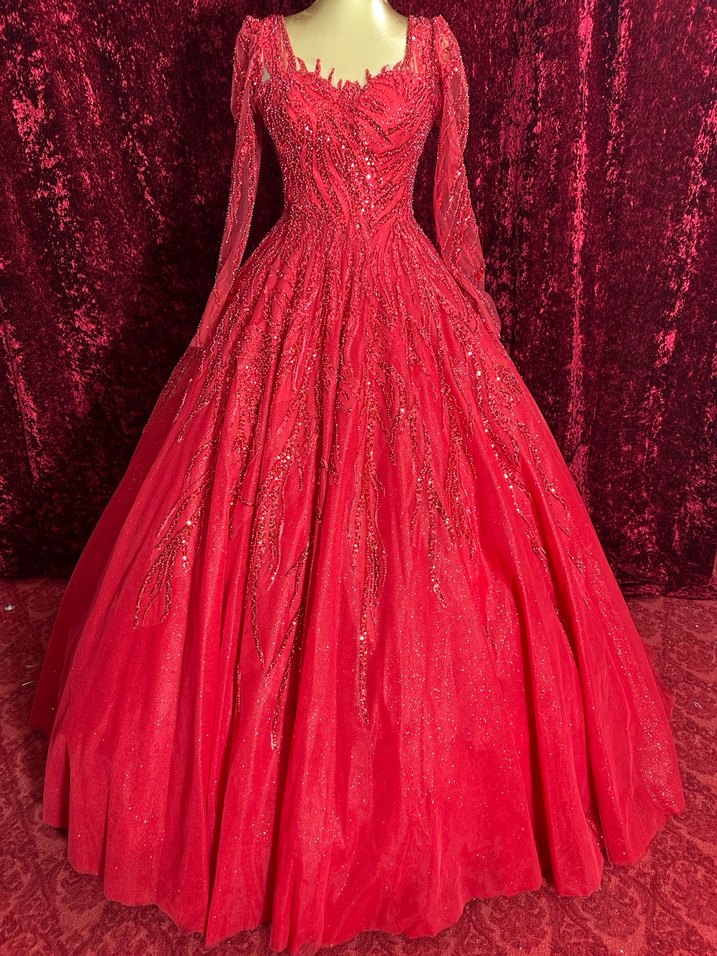 Uzun Kollu Kırmızı Nakışlı Kadın Kınalık - Görsel 3