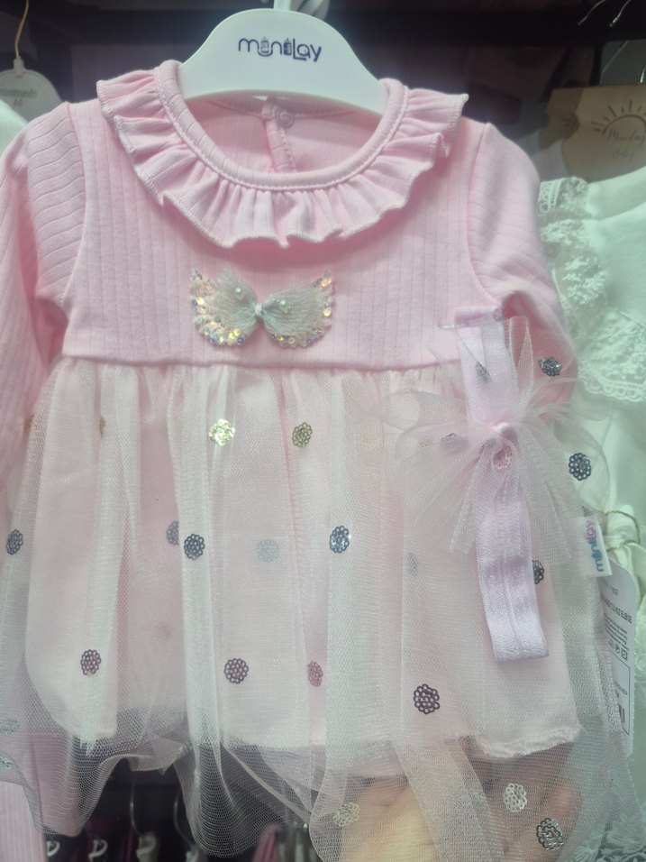 Kız Çocuk Pembe Fırfırlı Uzun Kollu Elbise - Görsel 4