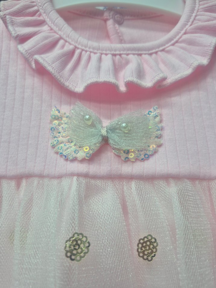 Kız Çocuk Pembe Fırfırlı Uzun Kollu Elbise - Görsel 3