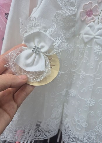 Kız Çocuk Beyaz Dantel İşlemeli Uzun Kollu Elbise - Görsel 3