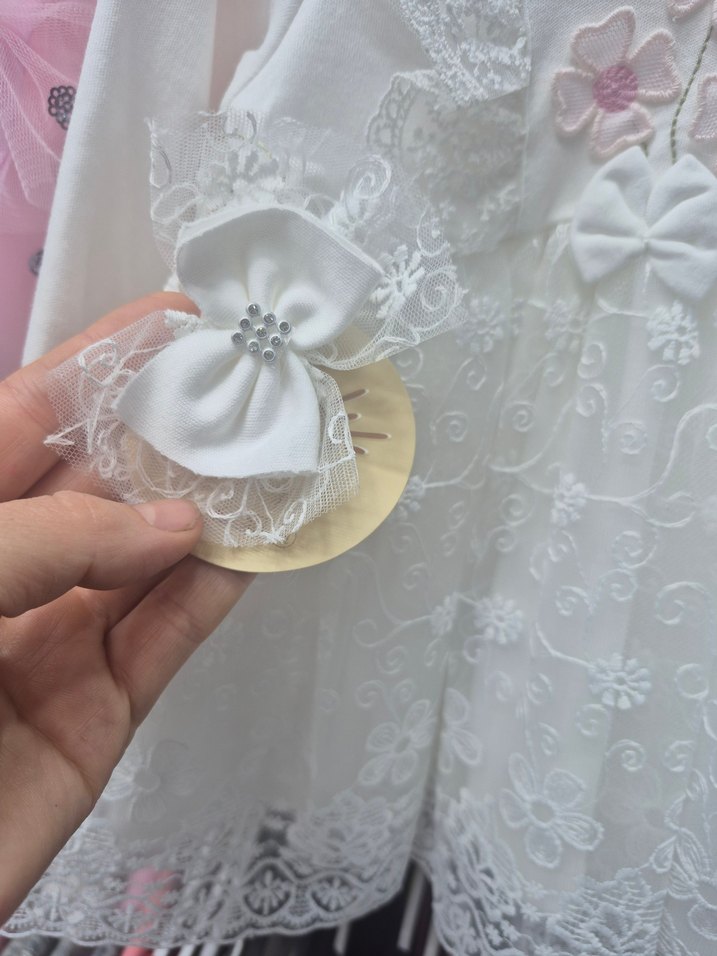 Kız Çocuk Beyaz Dantel İşlemeli Uzun Kollu Elbise - Görsel 3