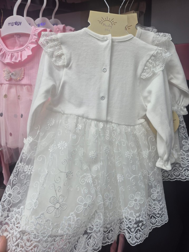 Kız Çocuk Beyaz Dantel İşlemeli Uzun Kollu Elbise - Görsel 2