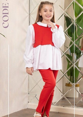 Kız Çocuk Beyaz Denim Triko Kazaklı Bluz - Görsel 2