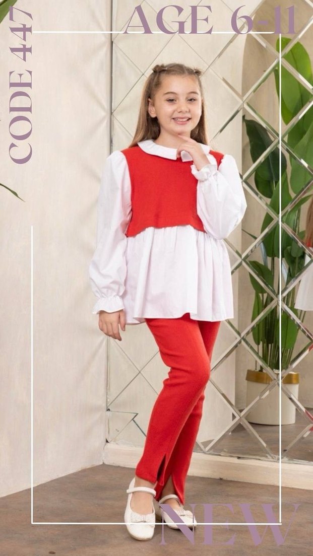 Kız Çocuk Beyaz Denim Triko Kazaklı Bluz - Görsel 2