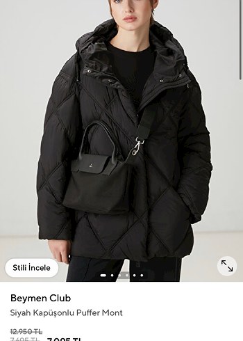 Düğmeli Siyah Kapitone Kadın Mont - Görsel 7