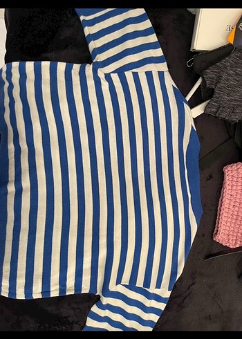 MNG Çizgili Mavi Kadın Triko Sweatshirt - Görsel 3