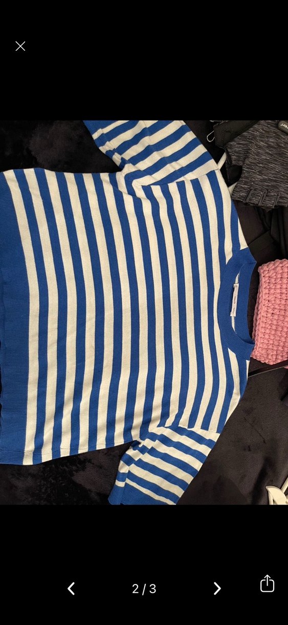 MNG Çizgili Mavi Kadın Triko Sweatshirt - Görsel 2