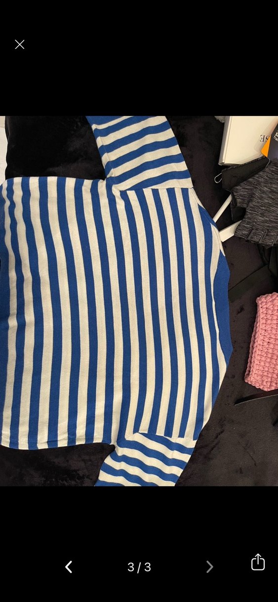 MNG Çizgili Mavi Kadın Triko Sweatshirt - Görsel 3