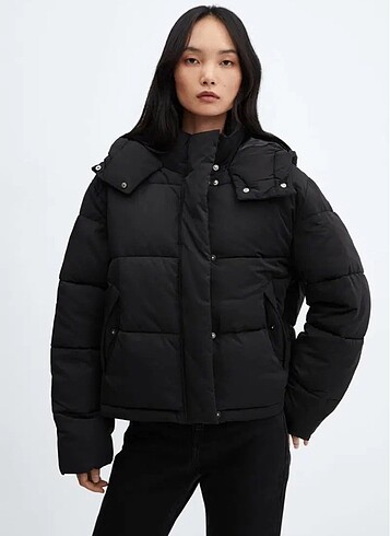 Mango Kadın Kapitone Kısa Anorak Siyah