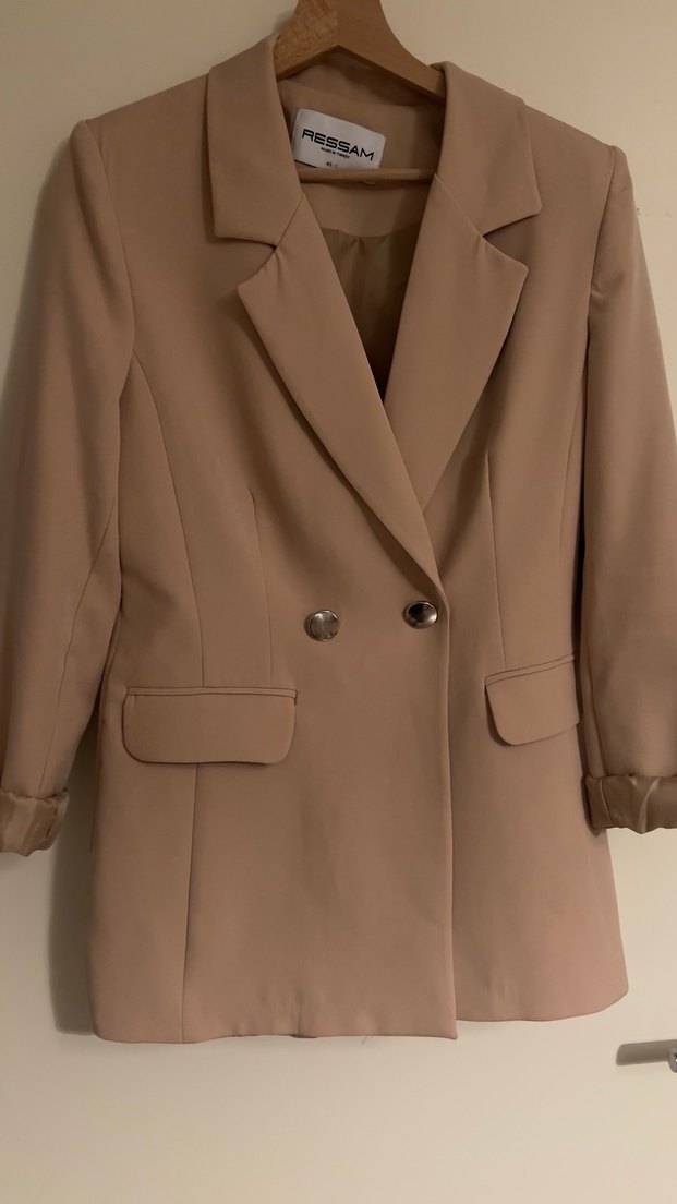 Krem Kadın Düğmeli Blazer - Görsel 5