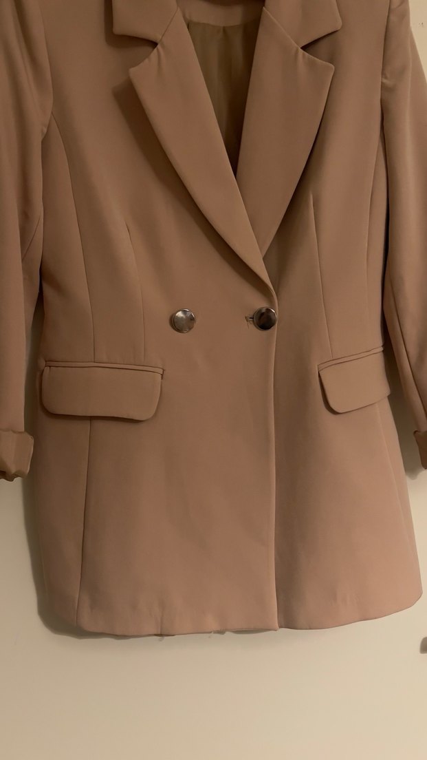 Krem Kadın Düğmeli Blazer - Görsel 3