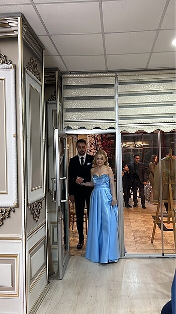 s Beden mavi Renk Nişanlık abiye