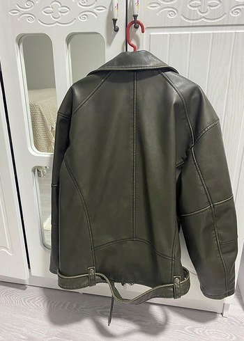 Pull&bear deri ceket haki oversize - Görsel 4