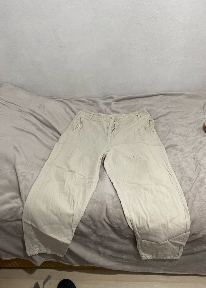 Kaliteli keten pantolon krem rengi - Görsel 2