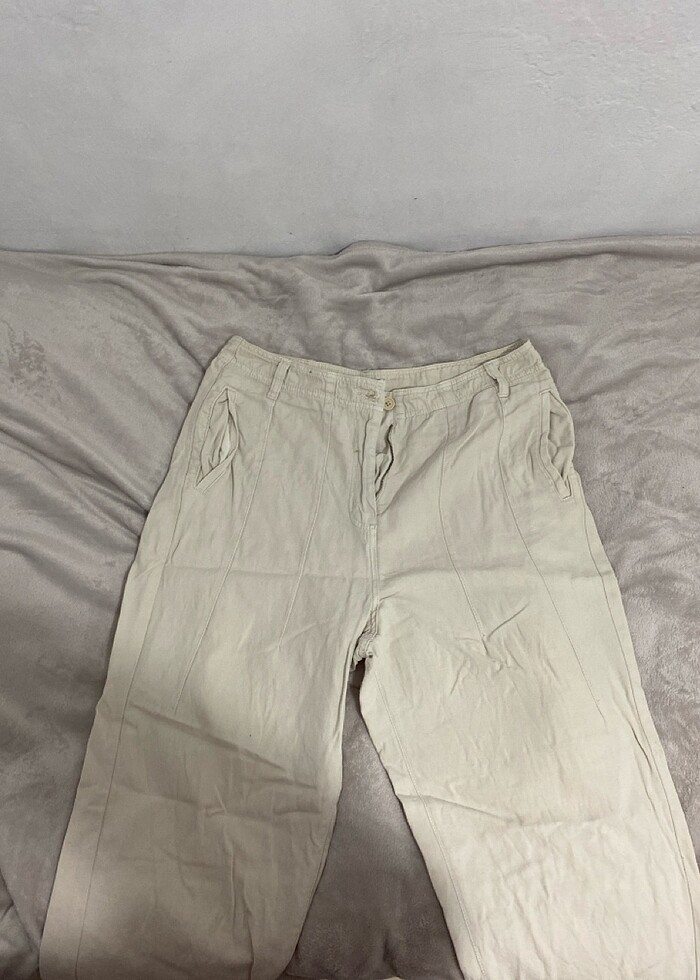 Kaliteli keten pantolon krem rengi - Görsel 3