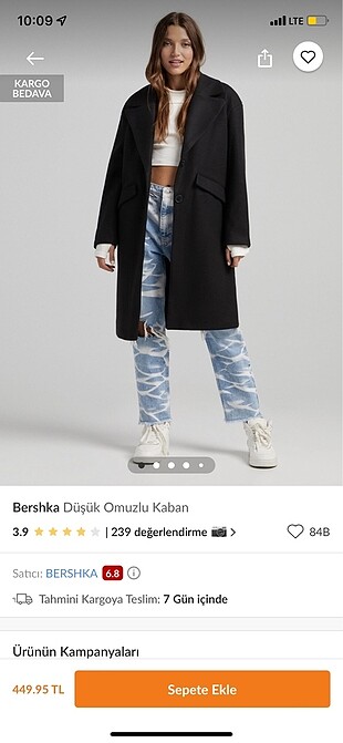 Bershka siyah uzun kaban